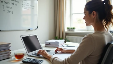 A woman planning for vet bills at a home office desk