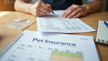 Hands of a person planning pet care expenses on a kitchen counter