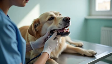 Veterinarian examining an elderly dog's teeth