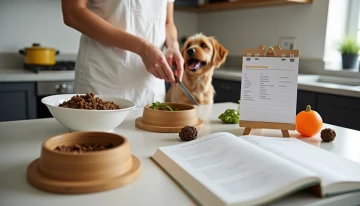 Pet's feeding area with homemade meal preparation