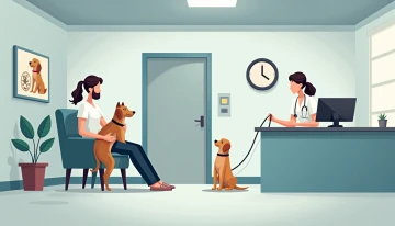 A pet owner in a clinic reception area