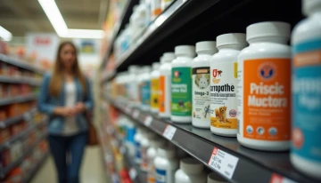 Pet supplements on a store shelf