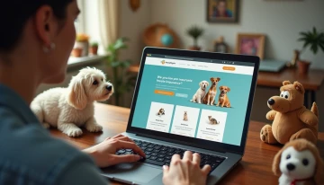 A person comparing pet insurance options in a home office setting