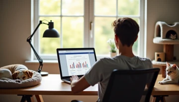 A pet owner comparing pet insurance plans in their home office