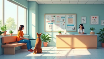 A pet owner sitting in a veterinary clinic reception area