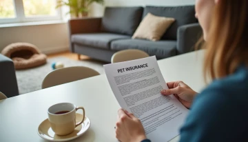 Pet owner studying pet insurance policy at home