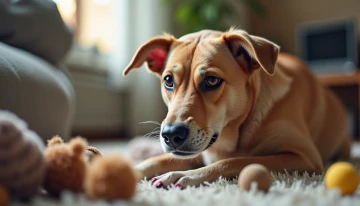 An elderly dog in a living room